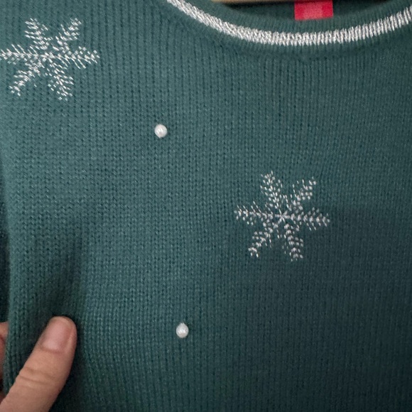 Kitschy Snowman Appliqué Knit Holiday Sweater Forest Green XL - Picture 3 of 9